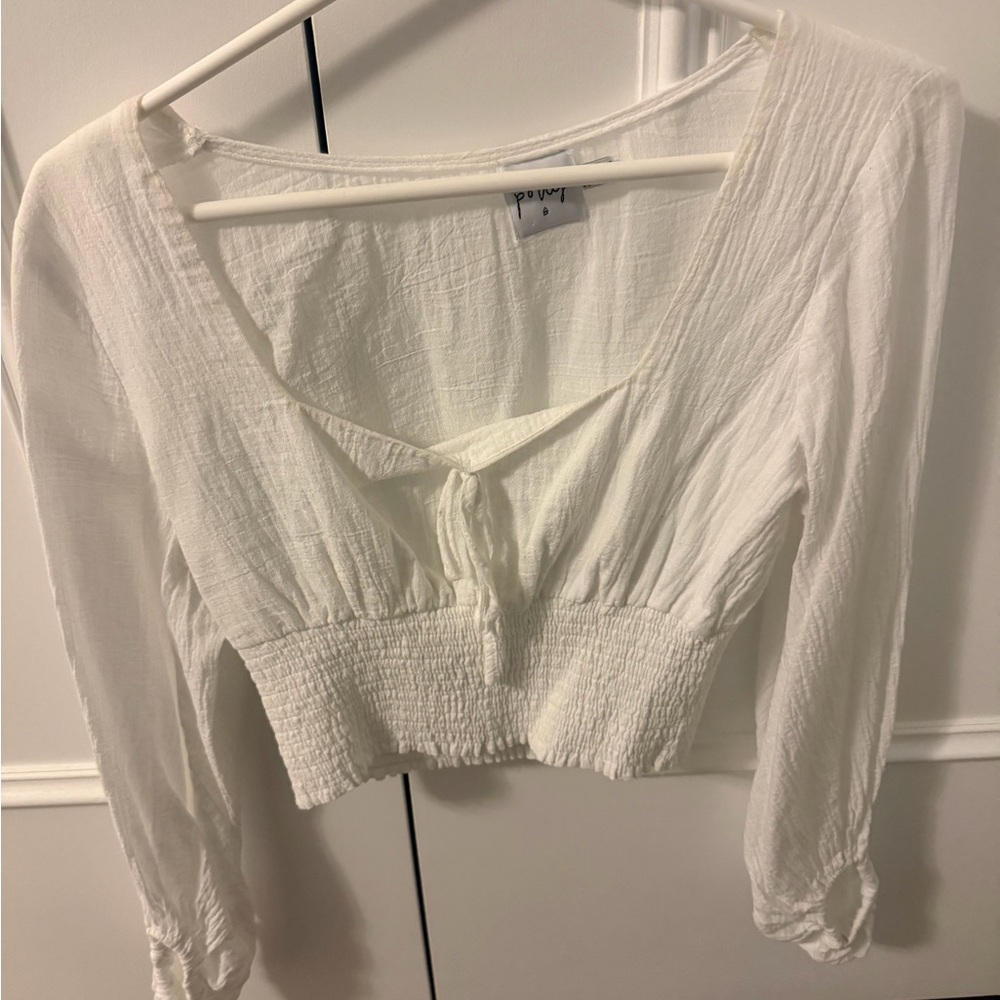 Princess Polly White Tie-Front Smocked Crop Top